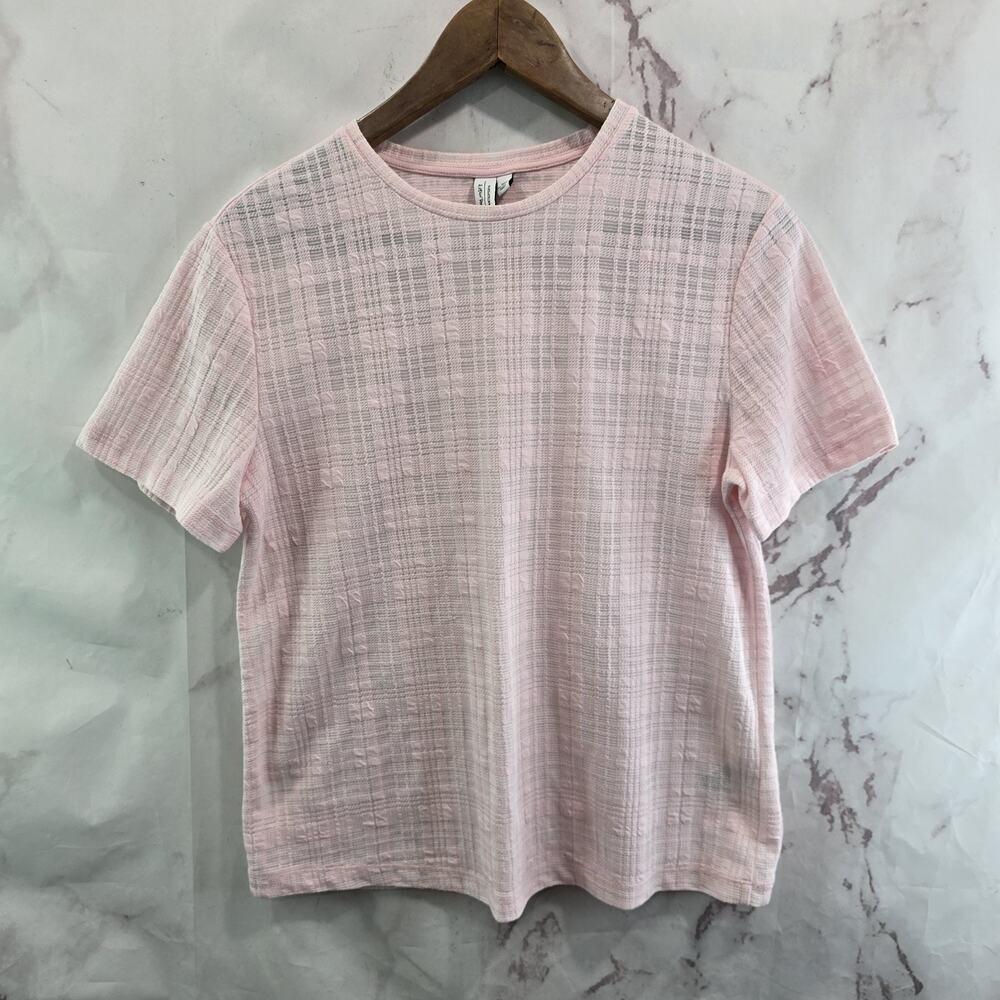 & Other Stories Shirt Womens 4 6 Small Light Pink Plaid Short Sleeve Sheer
